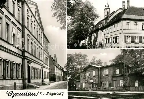 AK / Ansichtskarte Gnadau Anstaltsgebaeude Altenheim Pfarrhaus Kirche Bahnhof Gnadau