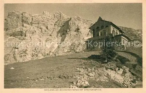 AK / Ansichtskarte Garmisch Partenkirchen Schloss am Schachen mit Dreitorspitze Garmisch Partenkirchen