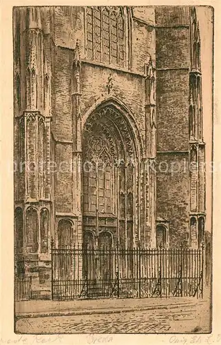 AK / Ansichtskarte Breda_Noord Brabant Kerk Portal Kirche Zeichnung Kuenstlerkarte Breda Noord Brabant