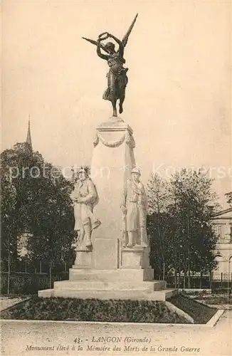 Langon_Gironde Monument eleve a la Memoire des Morts de la Grande Guerre Langon Gironde