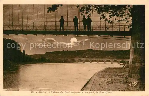 AK / Ansichtskarte Agen_Lot_et_Garonne Tablier du Pont suspendu au fond Pont Canal au clair de lune Agen_Lot_et_Garonne