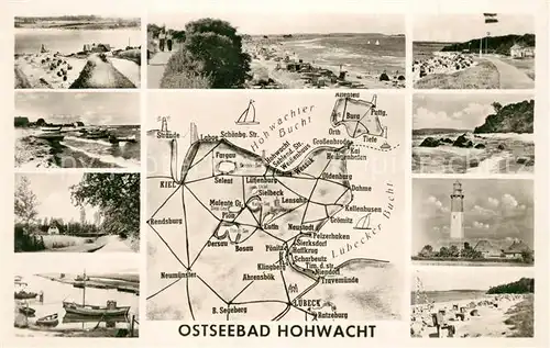 AK / Ansichtskarte Hohwacht_Ostseebad Strand Duenen Leuchtturm Landkarte Hohwacht_Ostseebad