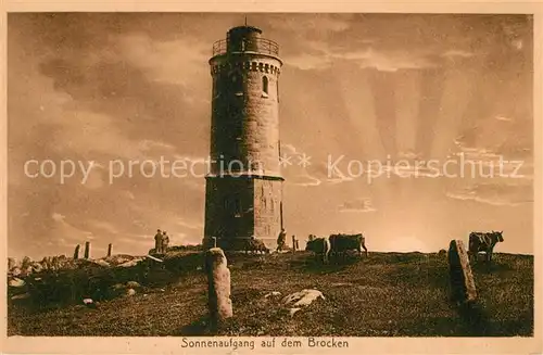 AK / Ansichtskarte Brocken_Harz Steinturm mit Sonnenaufgang Brocken Harz