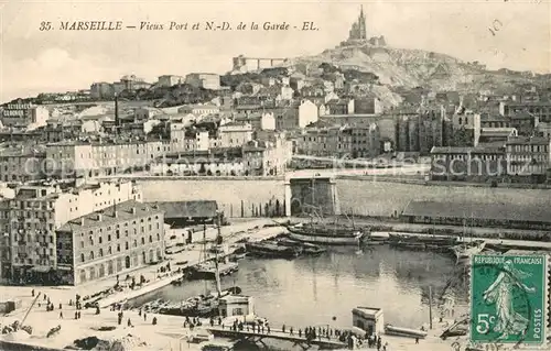 AK / Ansichtskarte Marseille_Bouches du Rhone Vieux Port et Basilique Notre Dame de la Garde Marseille