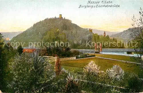 AK / Ansichtskarte Nassau_Lahn Burgberg und Eisenbahnbr?cke Nassau_Lahn