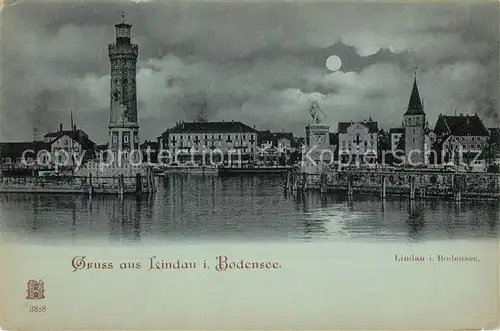 AK / Ansichtskarte Lindau_Bodensee Hafeneinfahrt bei Vollmond Lindau Bodensee