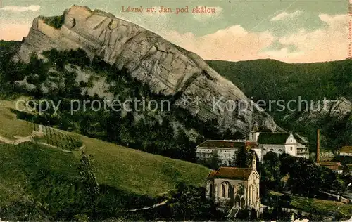 AK / Ansichtskarte Svaty_Jan_pod_Skalou Teilansicht mit Kirche Felsen 