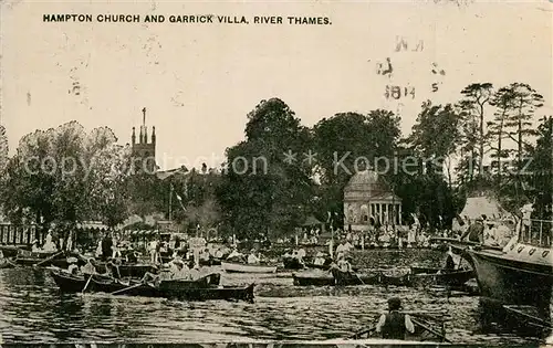 AK / Ansichtskarte London Hampton Church and Garrick Villa River Thames London