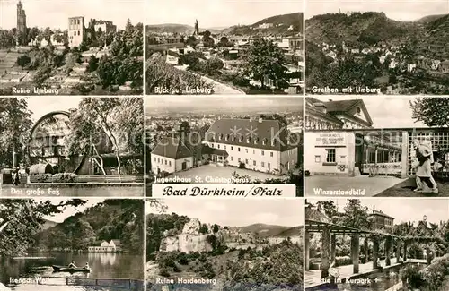 AK / Ansichtskarte Bad_Duerkheim Ruine Limburg Grethen Grosses Fass Jugendhaus St Christophorus Winzerstandbild Ruine Hardenberg Kurpark Bad_Duerkheim