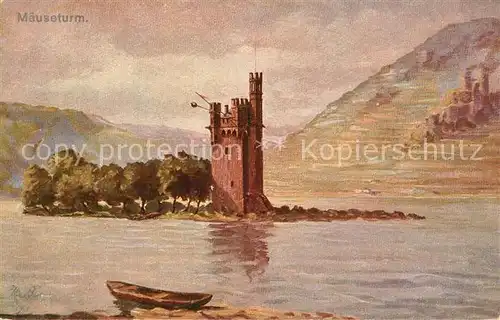 AK / Ansichtskarte Bingen_Rhein M?useturm K?nstlerkarte Bingen Rhein