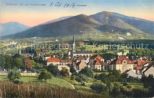 AK / Ansichtskarte Muellheim_Baden Gesamtansicht mit Blick auf Hochblauen Schwarzwald Muellheim_Baden