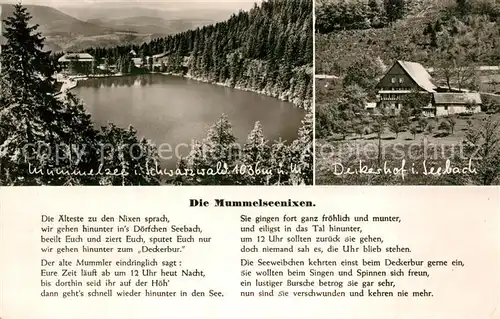 AK / Ansichtskarte Seebach_Ortenaukreis Deikerhof Mummelsee mit Hotel Schwarzwald Mummelseenixen Sage Seebach Ortenaukreis