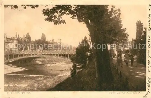 AK / Ansichtskarte Freiburg_Breisgau Uferpromenade Dreisam Friedrichsbruecke Freiburg Breisgau