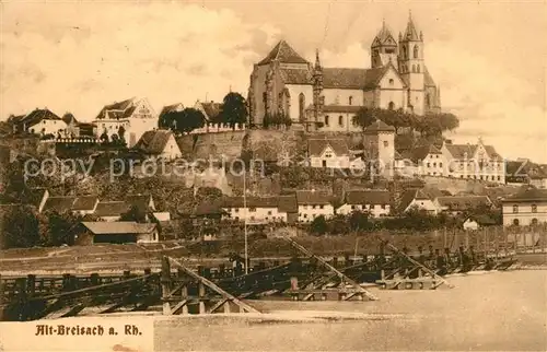 AK / Ansichtskarte Alt_Breisach_Rhein Schiffsbruecke Blick zum Muenster 