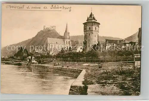 AK / Ansichtskarte Oberwesel_Rhein mit Ruine Sch?nburg Oberwesel Rhein