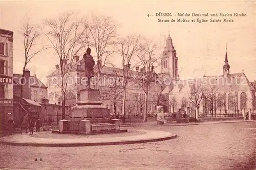 AK / Ansichtskarte Dueren_Rheinland Moltke Denkmal Marien Kirche Dueren_Rheinland