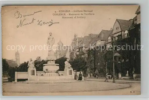 AK / Ansichtskarte Coblence_Coblenz_Koblenz Artillerie Denkmal Coblence_Coblenz_Koblenz