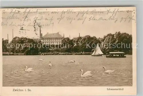 AK / Ansichtskarte Zwickau_Sachsen Schwanenschloss Segelboot Zwickau Sachsen