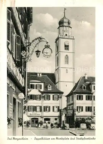 Bad_Mergentheim Doppelhaeuser am Marktplatz und Stadtpfarrkirche Bad_Mergentheim