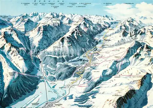 AK / Ansichtskarte Oberengadin_GR uebersichtskarte Skigebiet Alpen aus der Vogelperspektive Oberengadin GR