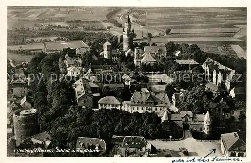 AK / Ansichtskarte Friedberg_Hessen Schloss und Adolfsturm Fliegeraufnahme Friedberg Hessen