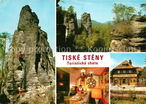 AK / Ansichtskarte Klettern_Bergsteigen Tiske Steny Restaurace Turisticka Chata 