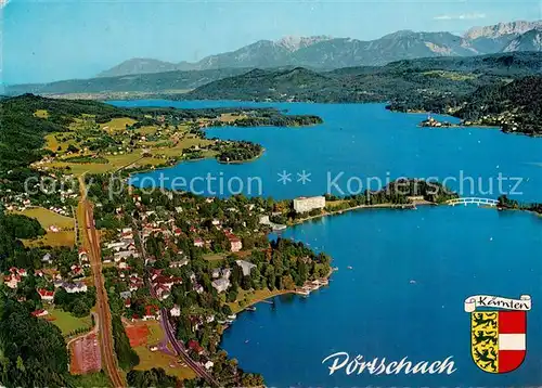 AK / Ansichtskarte Poertschach_Woerthersee Fliegeraufnahme mit Maria Woerth und Karawanken Poertschach Woerthersee