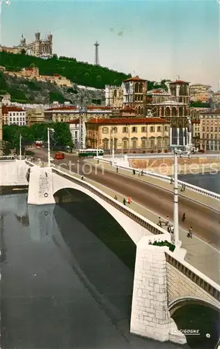 Lyon_France Pont Tilsitt sur la Saone Cathedrale Saint Jean et Fourviere Lyon France