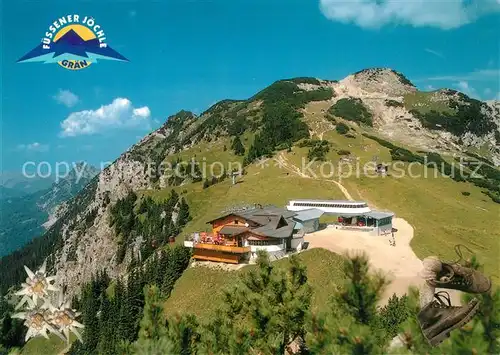 Fuessen_Allgaeu Bergstation Fuessener Joechle mit Restaurant Sonnenalm und Sefenspitze Fliegeraufnahme Fuessen Allgaeu