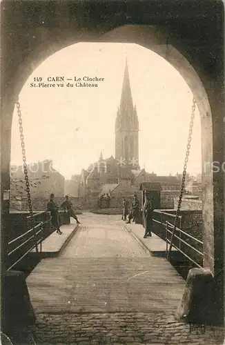 Caen Le Clocher Eglise Saint Pierre vu du Chateau Caen