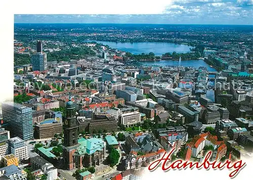 AK / Ansichtskarte Hamburg Fliegeraufnahme mit Michaeliskirche Binnen und Aussenalster Hamburg