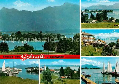 AK / Ansichtskarte Gstadt_Chiemsee Segelboote Panoramen Gstadt_Chiemsee