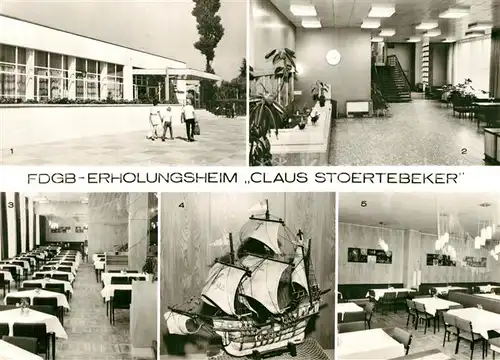 AK / Ansichtskarte Zingst_Ostseebad FDGB Erholungsheim Claus Stoertebeker Empfang Speisesaal Kogge Restaurant Zingst_Ostseebad