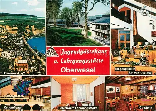 AK / Ansichtskarte Oberwesel_Rhein Panorama Eingangshalle Lehrgangsstaette Kongresssaal Schlafraum Lehrgangsstaette Cafeteria Oberwesel Rhein