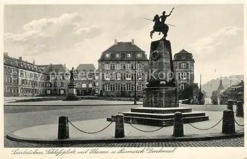 AK / Ansichtskarte Saarbruecken Schlossplatz Ulanen Bismarck Denkmal Saarbruecken