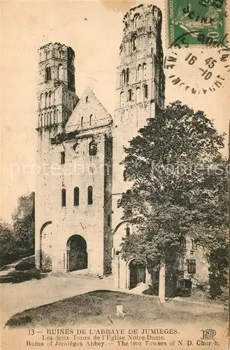 AK / Ansichtskarte Jumieges Ruines de lAbbaye de Jumieges Les deux Tours de lEglise Notre Dame Jumieges