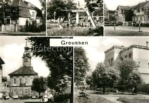 AK / Ansichtskarte Greussen Kinderkrippe Freibad Gaertnerei Rathaus Polytech Oberschule Greussen