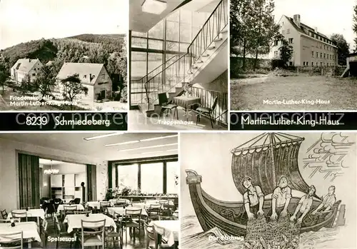 AK / Ansichtskarte Schmiedeberg _Dippoldiswalde Friedenskapelle Martin Luther King Haus Treppenhaus Speisesaal Der Fischzug Schmiedeberg 