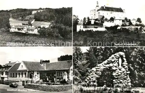 AK / Ansichtskarte Krumbach_Niederoesterreich Weisses Kreuz Schloss Krumbach Gasthof Weisses Kreuz Lourdesgrotte Krumbach