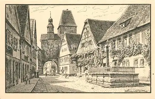 AK / Ansichtskarte Rothenburg_Tauber Roedergasse mit Markusturm und Brunnen Rothenburg Tauber