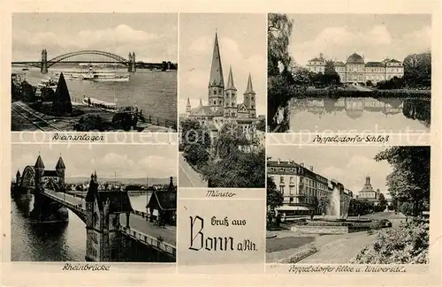 AK / Ansichtskarte Bonn_Rhein Rheinanlagen Poppelsdorfer Schloss Rheinbruecke Poppelsdorfer Allee und Universitaet Bonn_Rhein