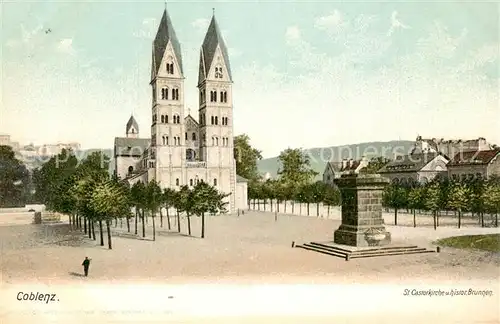 Coblenz_Koblenz St Castorkirche und histor Brunnen Coblenz_Koblenz