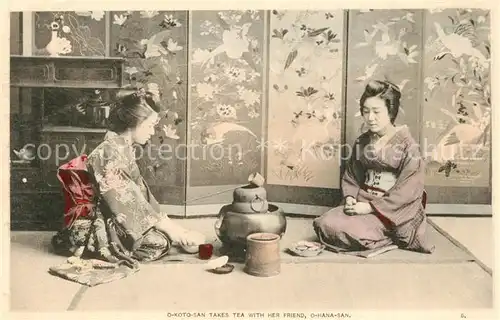 AK / Ansichtskarte Japan O Koto San takes Tea O Hana San Japan