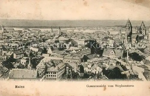 AK / Ansichtskarte Mainz_Rhein Stadtbild mit Stephansturm Mainz Rhein