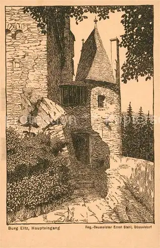 AK / Ansichtskarte Burg_Eltz Haupteingang Zeichnung Ernst Stahl Burg_Eltz