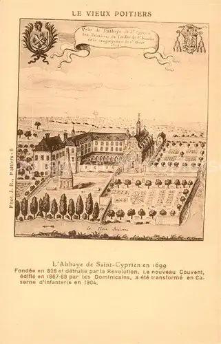 AK / Ansichtskarte Poitiers_Vienne Abbaye de Saint Cyprien XVIIe siecle Dessin Kuenstlerkarte Poitiers Vienne