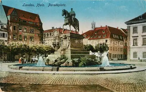 AK / Ansichtskarte Landau_Pfalz Paradeplatz Denkmal Reiterstandbild Landau Pfalz