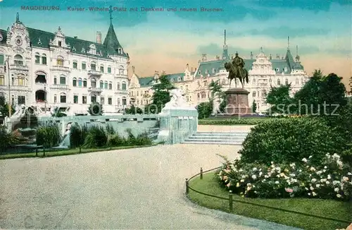 AK / Ansichtskarte Magdeburg Kaiser Wilhelm Platz Denkmal Reiterstandbild Brunnen Magdeburg