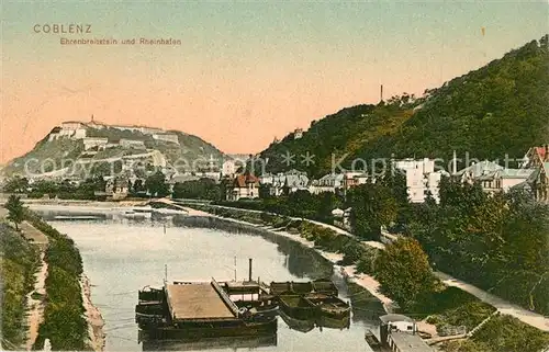 AK / Ansichtskarte Koblenz_Rhein Rheinhafen und Festung Ehrenbreitstein Koblenz_Rhein