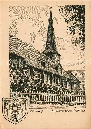 AK / Ansichtskarte Harburg_Hamburg Dreifaltigkeitskirche Zeichnung handkoloriert Kunstdruckkarte Nr. 4 Harburg Hamburg